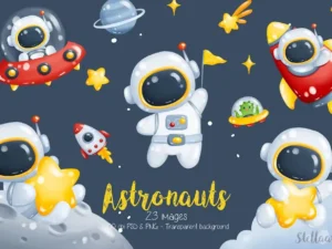 astronauts and space elements clipart1