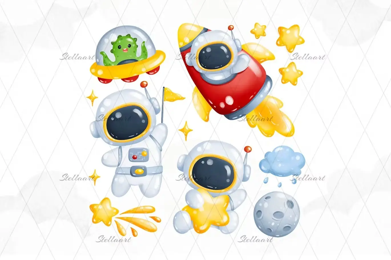 Astronauts and Space Elements Clipart 3 astronauts and space elements clipart2