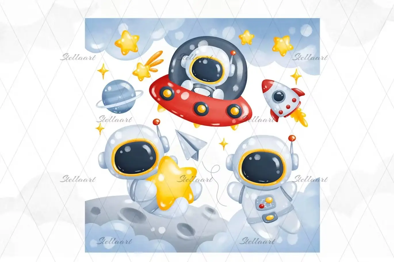 Astronauts and Space Elements Clipart 4 astronauts and space elements clipart3