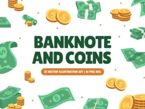 banknote and coins illustration set1