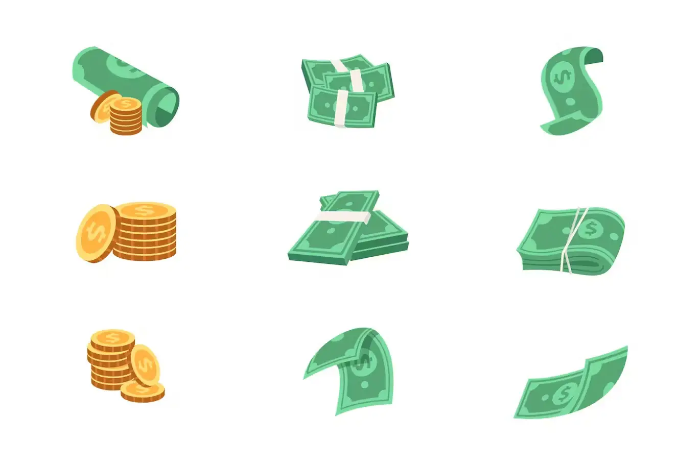 Banknote and Coins Illustration Set 4 banknote and coins illustration set3