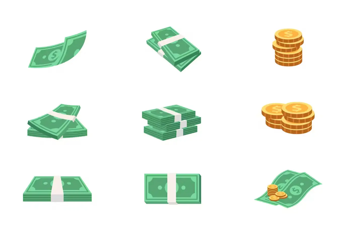 Banknote and Coins Illustration Set 6 banknote and coins illustration set5