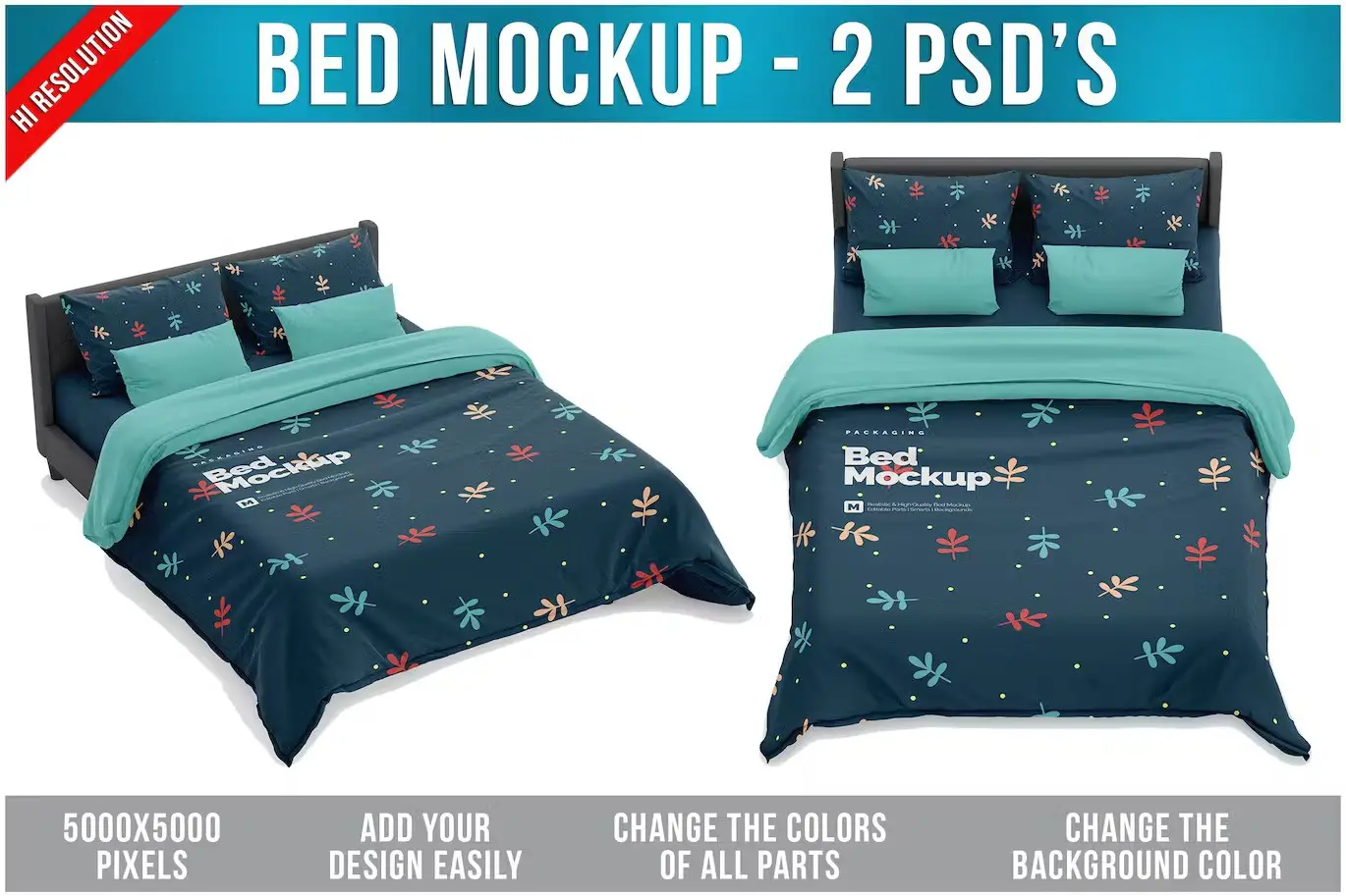 Bed Mockup - 2 Photoshop Files