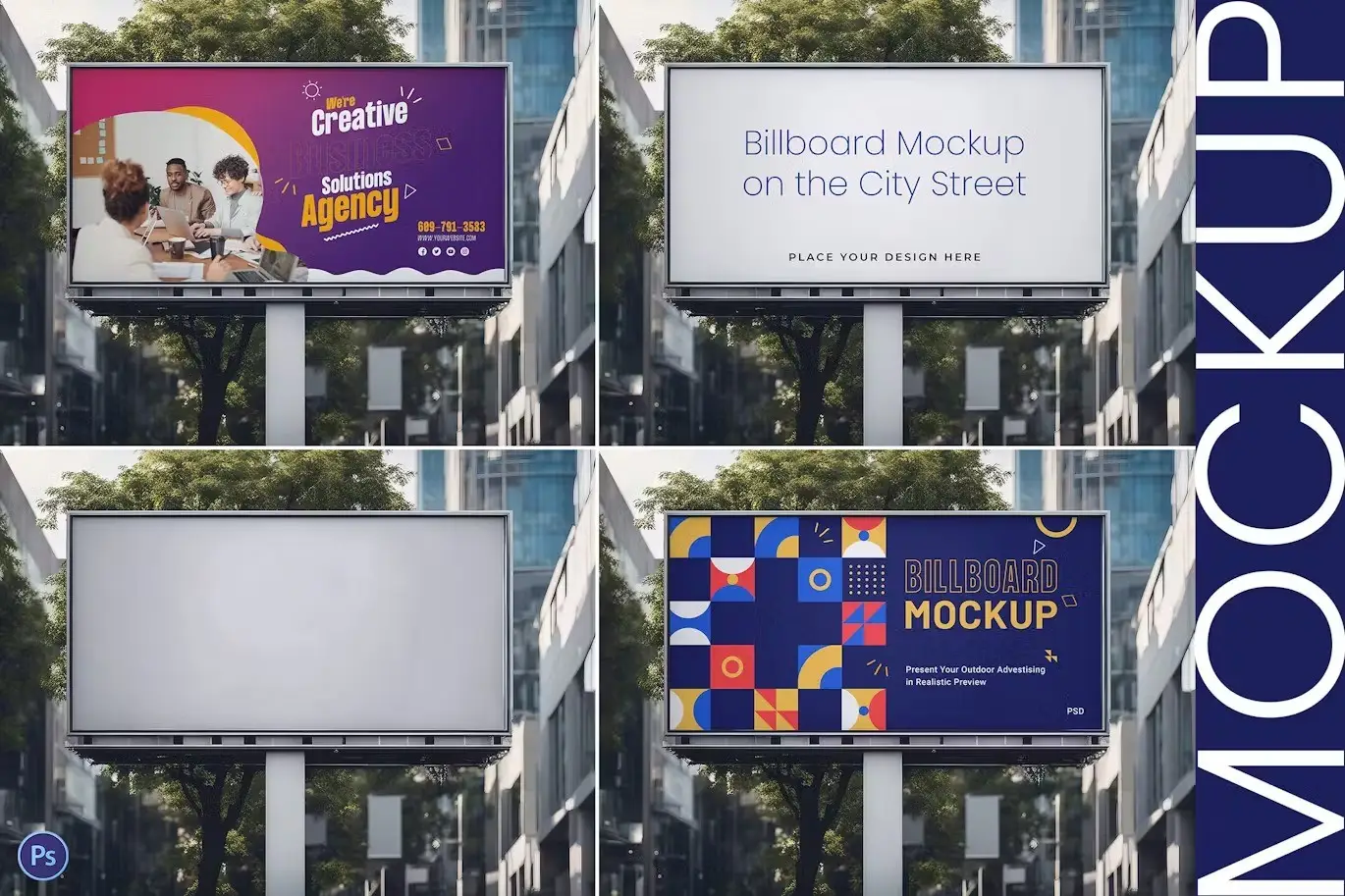 Billboard Mockup on the City Street View