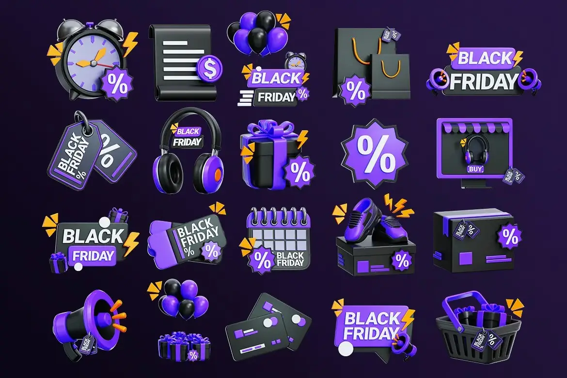 Black Friday 3D Icon Set