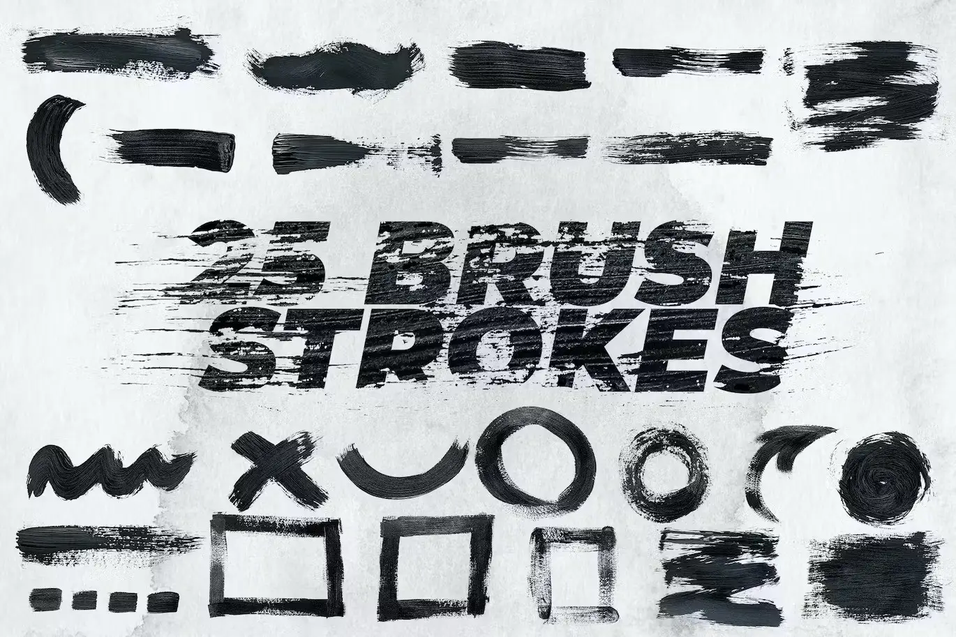 25 Black Brush Stroke Texture Isolated For Overlay