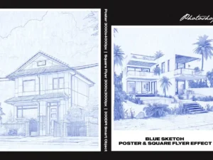 blue sketch photo square and poster effect1