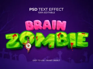 brain zombie cartoon text effect