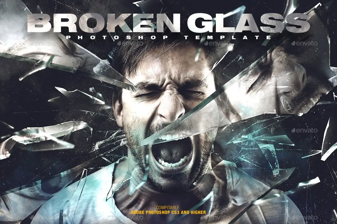 Broken Glass Photoshop Template