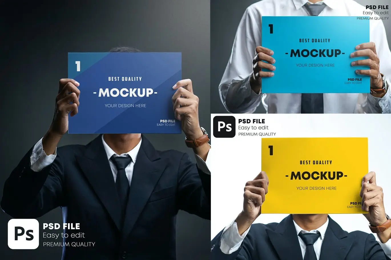 Businessman Holding Poster Mockup Set