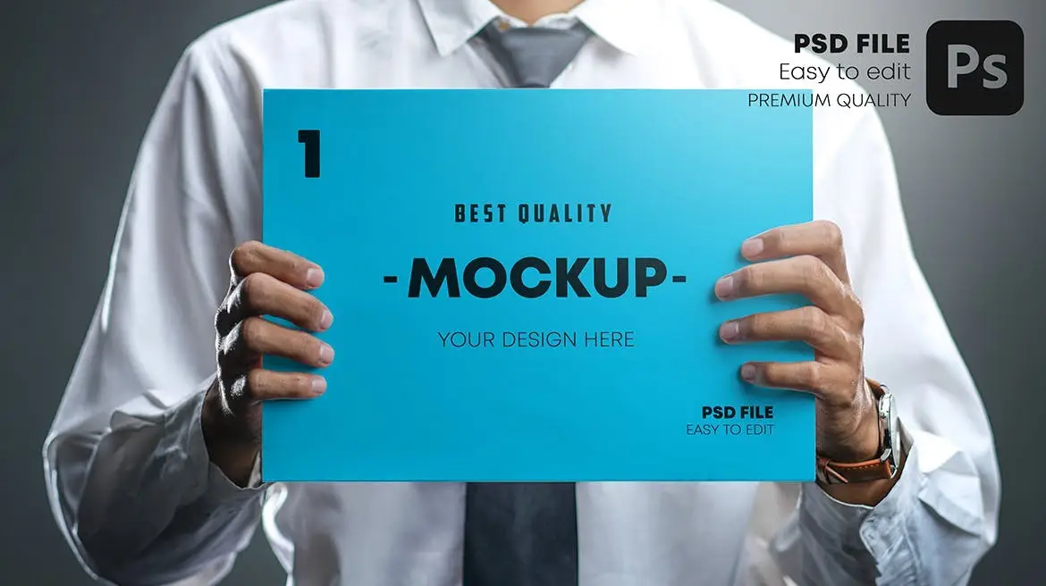 Businessman Holding Poster Mockup Set 2 businessman holding poster pockup set2