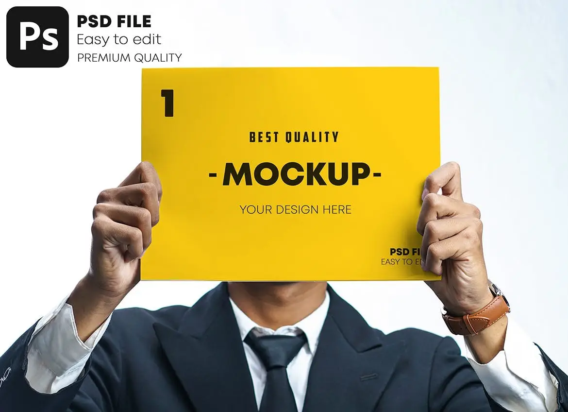 Businessman Holding Poster Mockup Set 4 businessman holding poster pockup set4