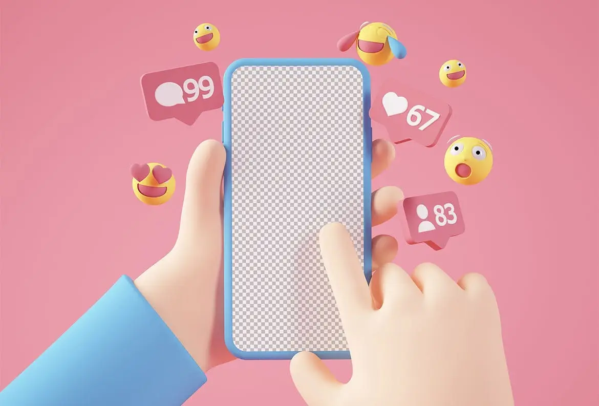 Cartoon Hand Mobile Notifications Mockup 3 cartoon hand mobile notifications mockup2