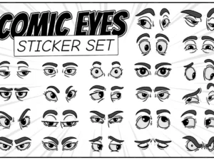 comic eyes sticker illustration set1