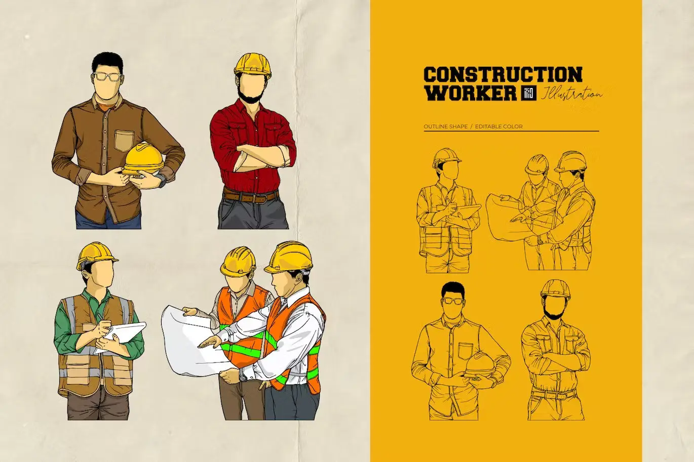 Procreate Creative Bundle - 3 Items 3 construction worker vector illustration2