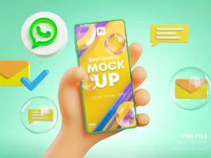 cute hand holding phone mockup social media pack2
