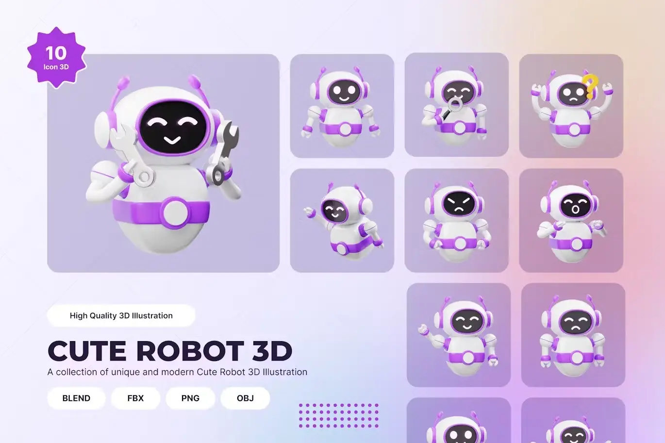 Cute Robot Expression 3D Illustration
