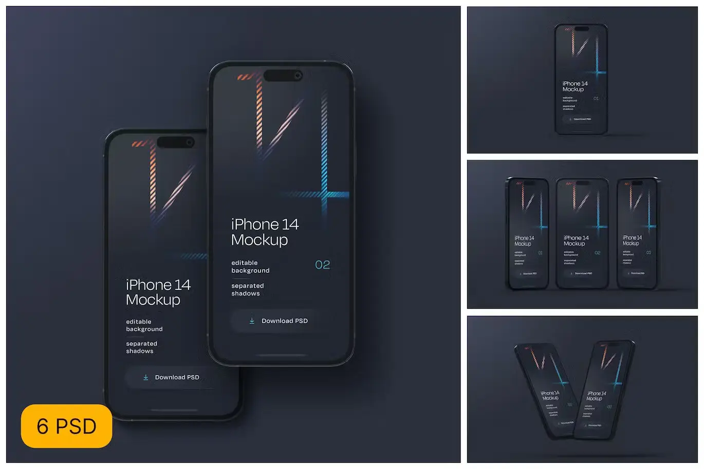 Dark iPhone 14 Pro Mockup Set
