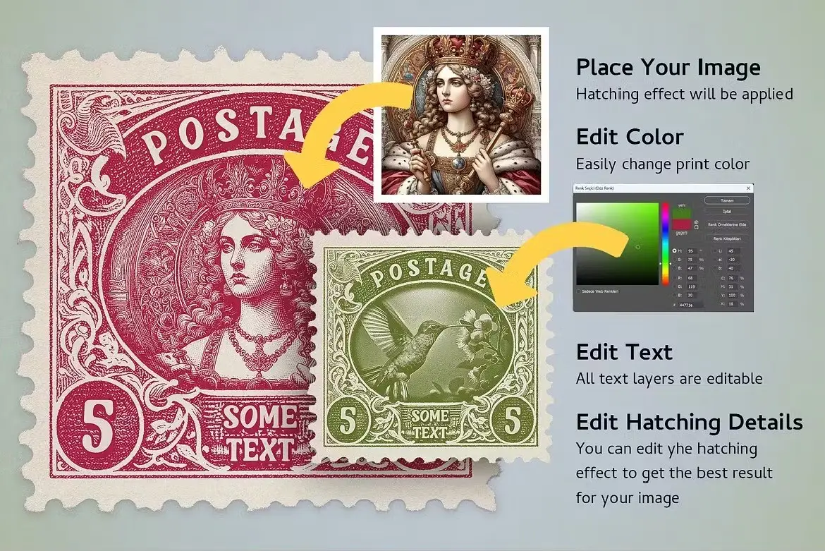 Editabe Postage Stamp Templates with Engraving FX 5 editable postage stamp templates with engraving fx4