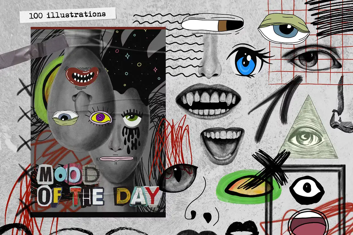 Emotions. Collage & Illustrations 12 emotions collage illustrations 10