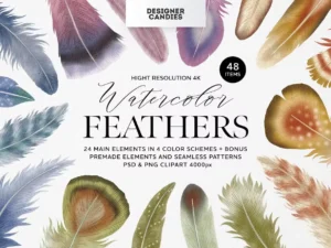 feathers watercolor clipart01