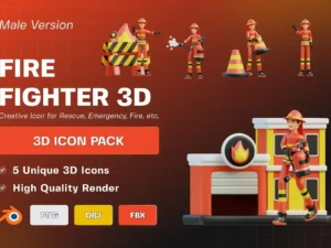 fire fighter character 3d illustration pack1