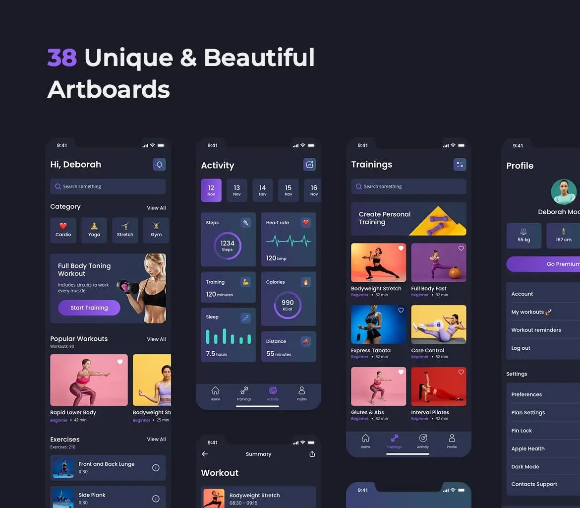 Fitness App - Dark UI for iOS