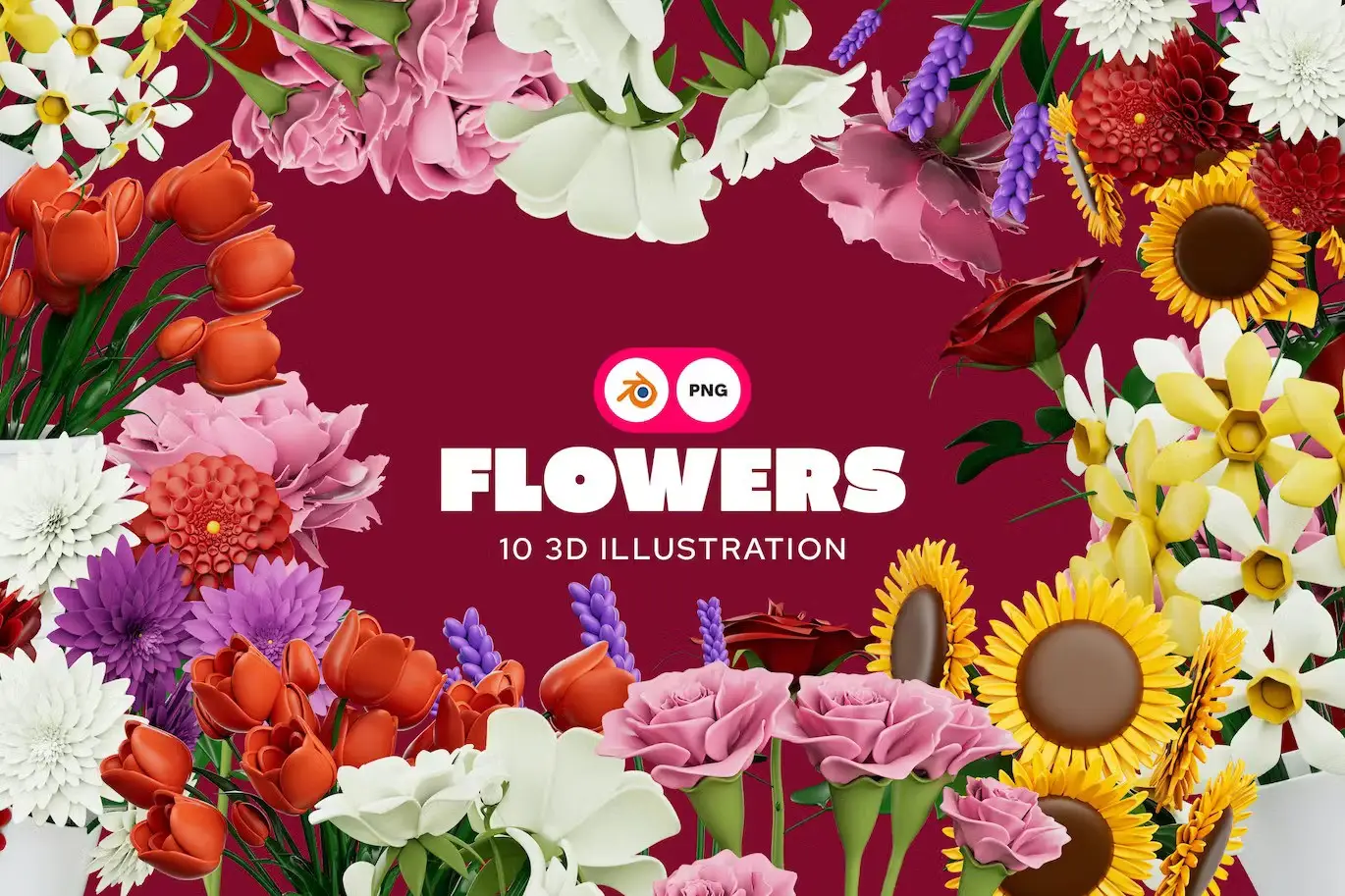 Flowers 3D Illustration Pack 3 flowers 3d illustration pack2