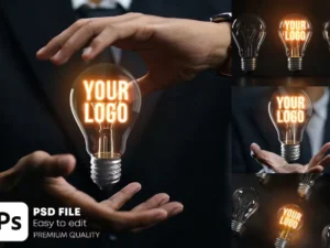 glowing bulb logo mockup bundle1