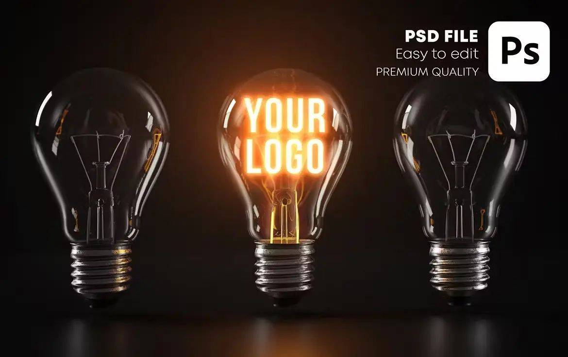 Glowing Bulb Logo Mockup Bundle 4 glowing bulb logo mockup bundle3