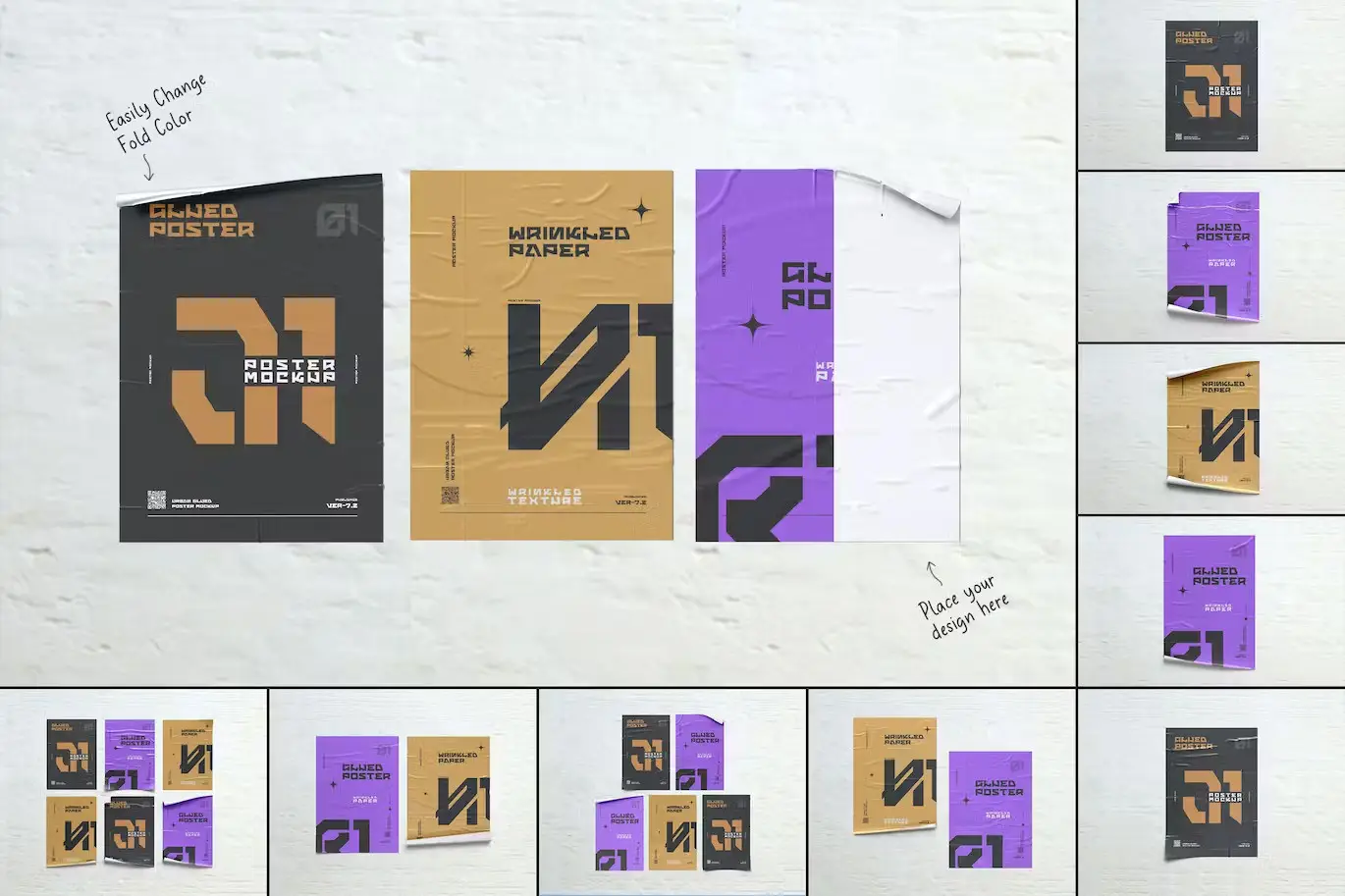 Glued Poster Mockup Set