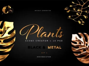 gold and black monstera plants 10 psds creator01