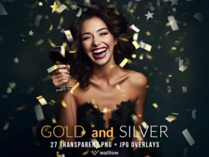 gold and silver confetti transparent png overlays1