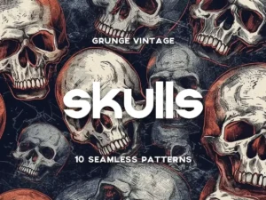 hand drawn grunge skulls seamless patterns01
