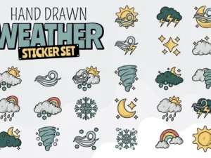 hand drawn weather sticker illustration set1
