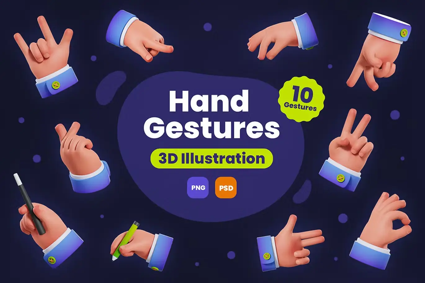 Hand Gestures 3D Illustration