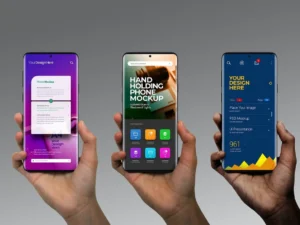 hand holding phone mockup curved edge display set1