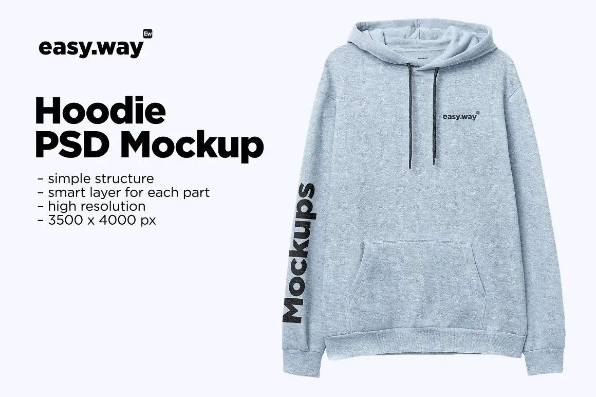Heather Hoodie Front View PSD Mockup
