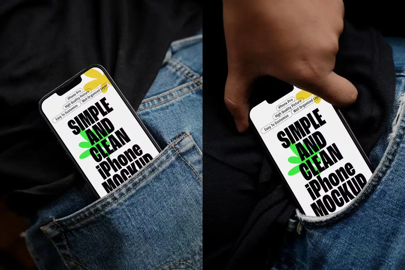 Holding iPhone Mockup in Jeans Pocket - KRV