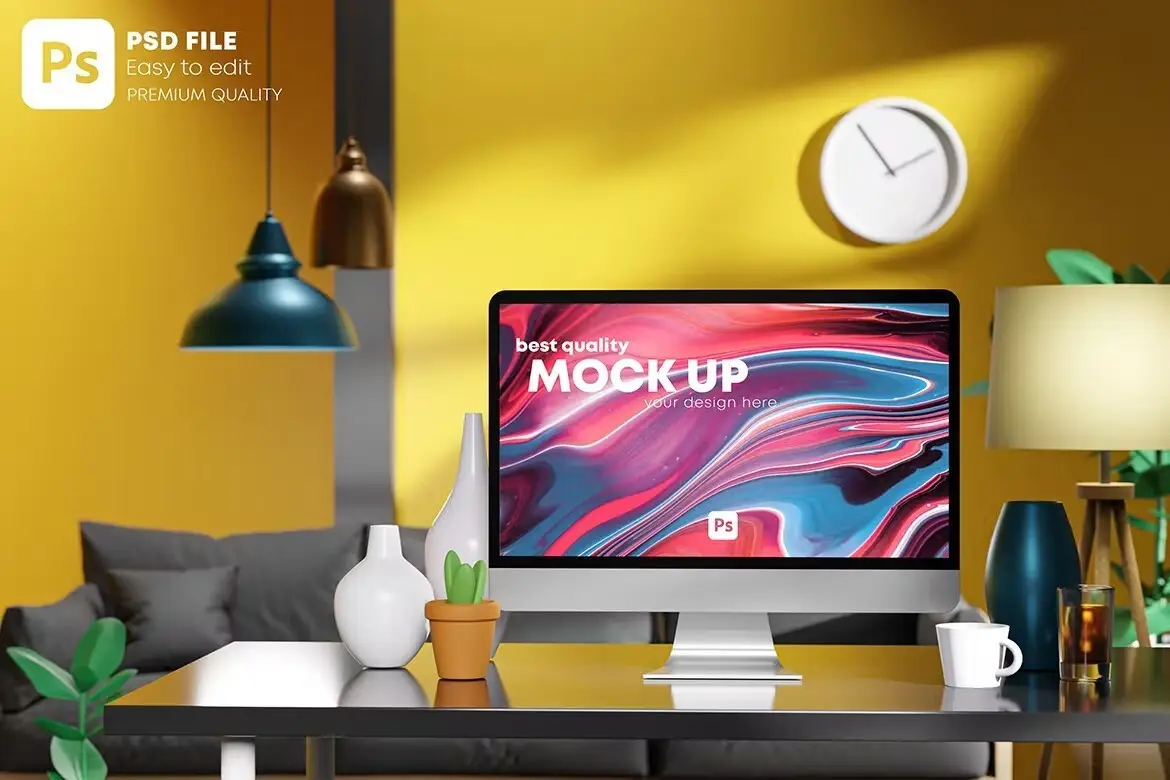 Home Office Workspace Computer Desktop PC Mockup
