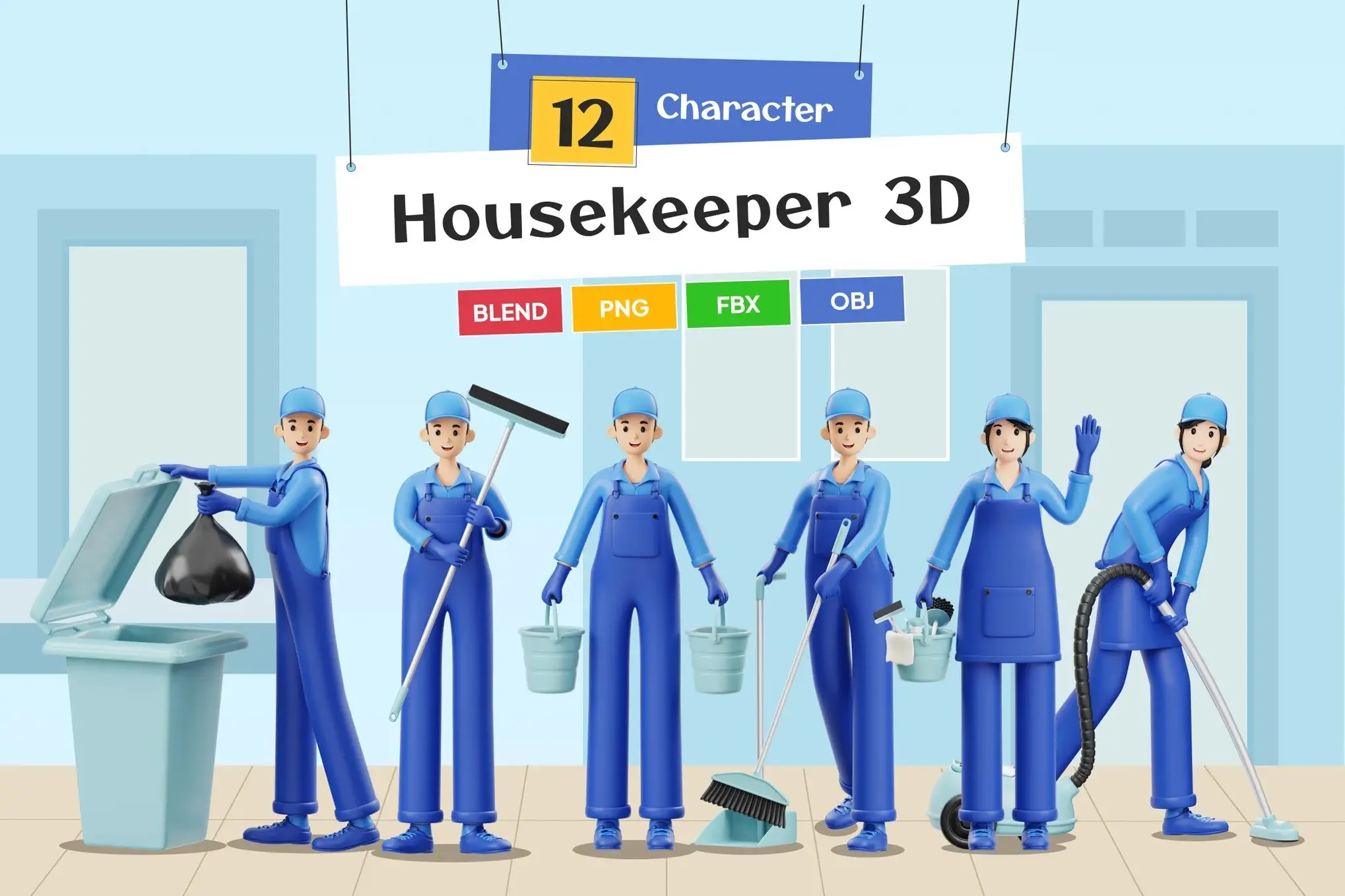 Housekeeper 3D Illustration