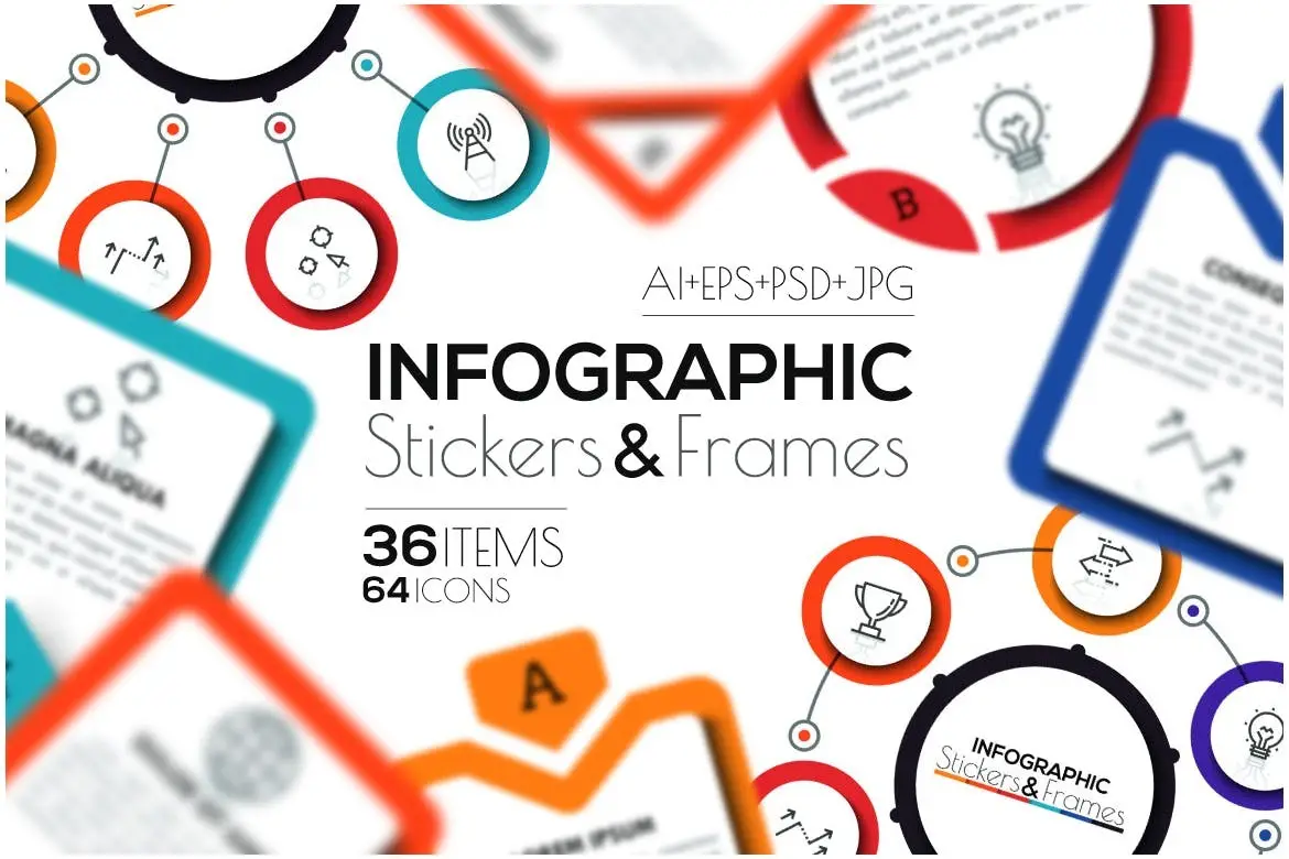 Adobe Photoshop Infographic Templates Bundle - 8 Items 6 infographic stickers frames01