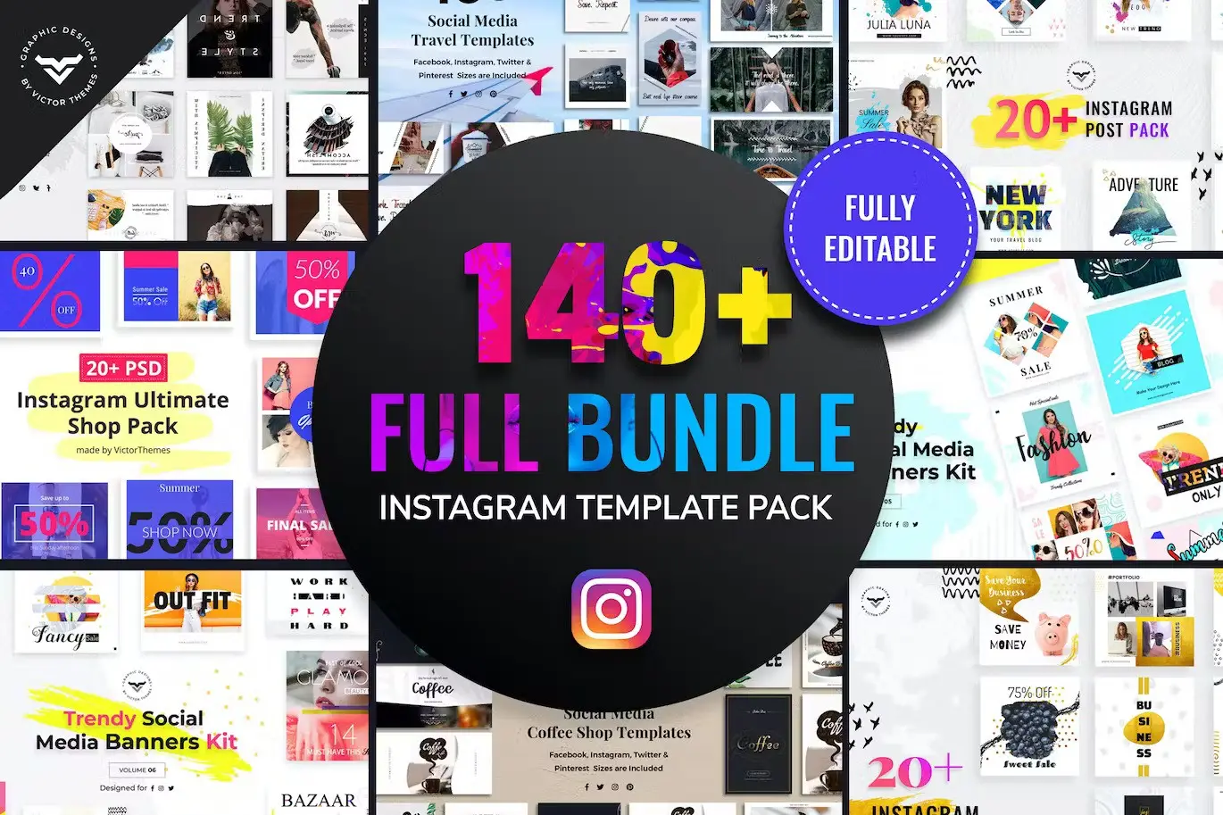 Adobe Photoshop Instagram Templates Bundle - 2 Items 3 instagram post templates full bundle1