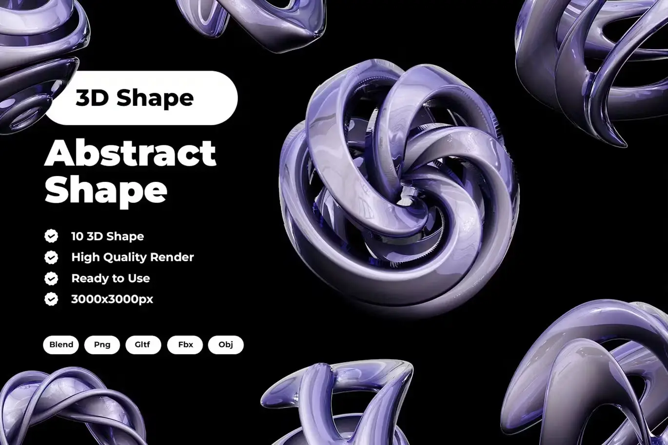 3D Irisdencet Blue Abstract Shape