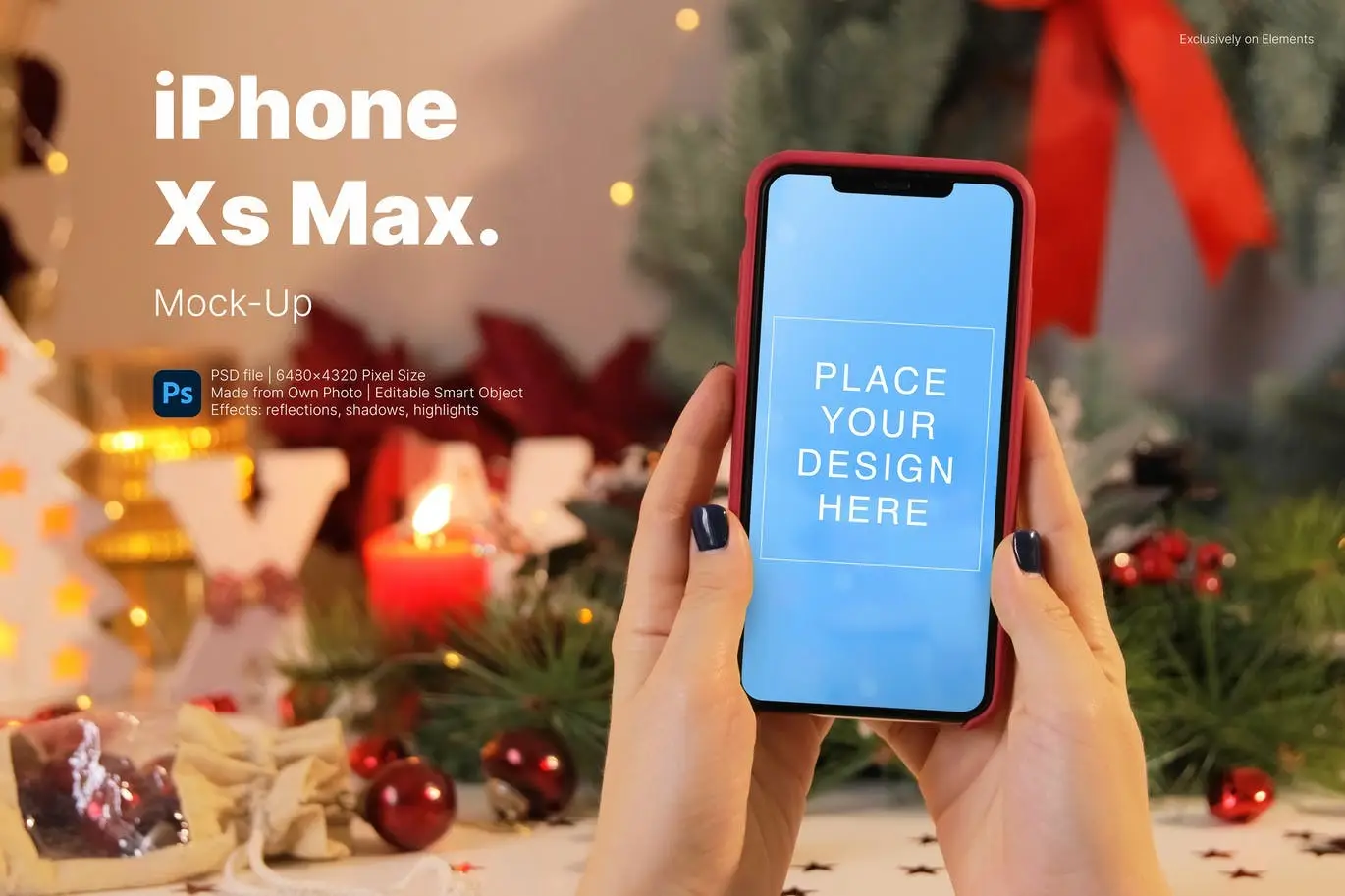 Mockup Christmas Edition: Phone on decorated table 6 mockup christmas edition5