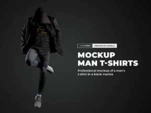 mockups man t shirts in a black hood mantle1
