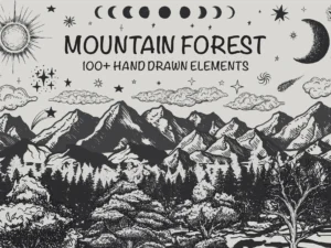 mountain forest hand drawn elements01