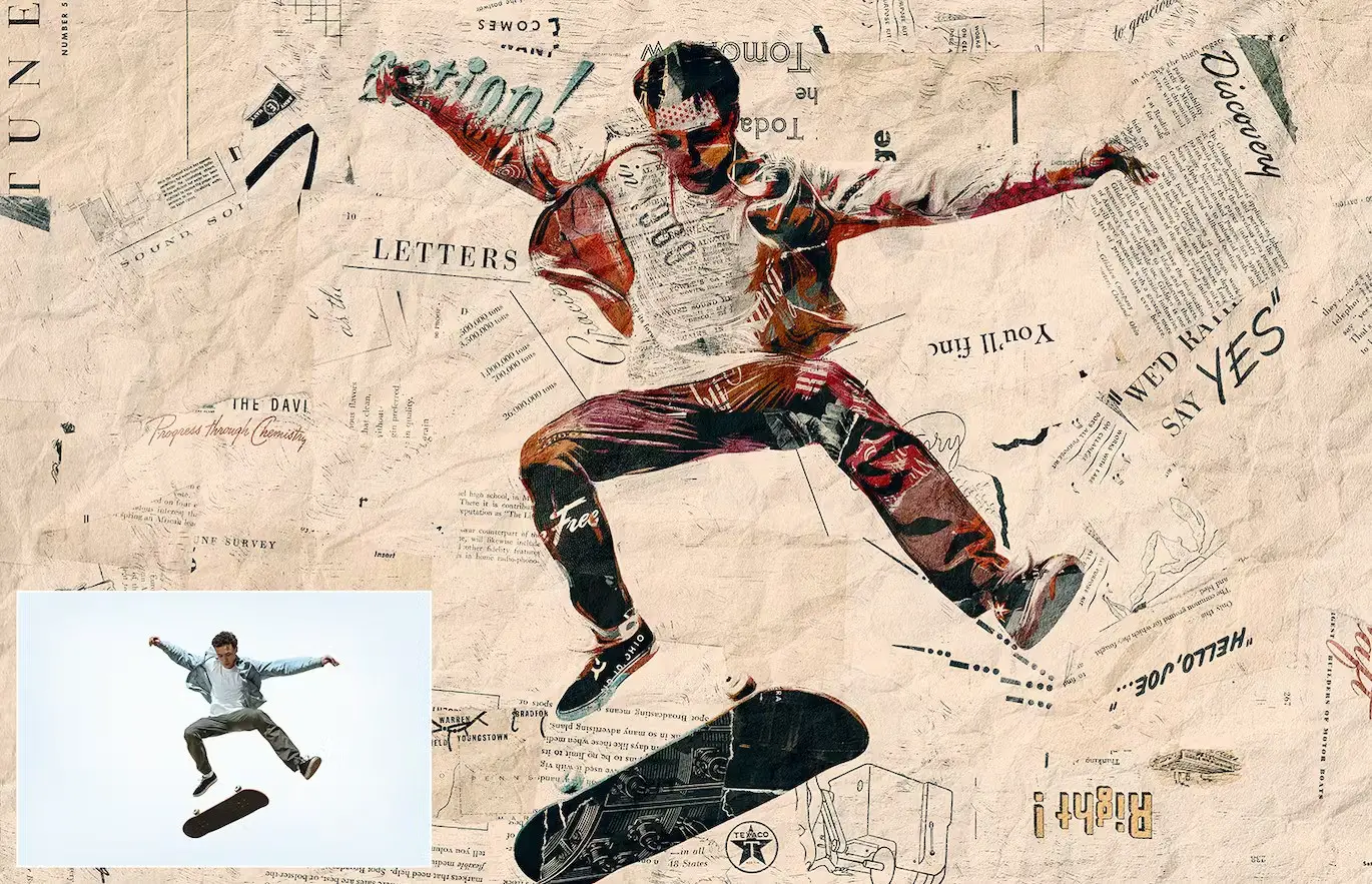 Newspaper Collage Art Effect