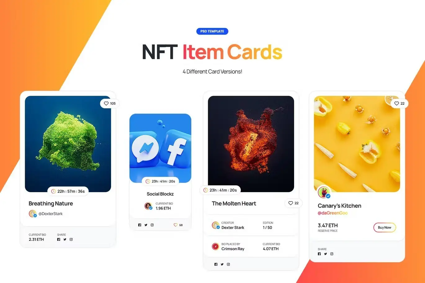 NFT Item Cards - PSD Template
