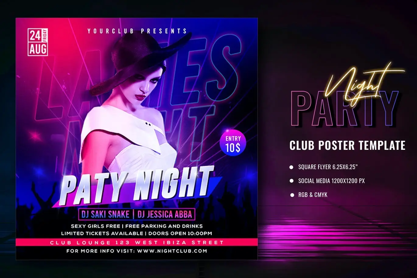 Neon Club Party Poster Template
